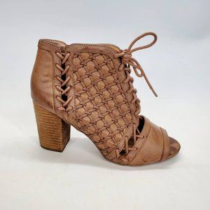 Not Rated Womens Ankle Boot Block Heels Shoes Brown Leather High Heel Peep Toe 9